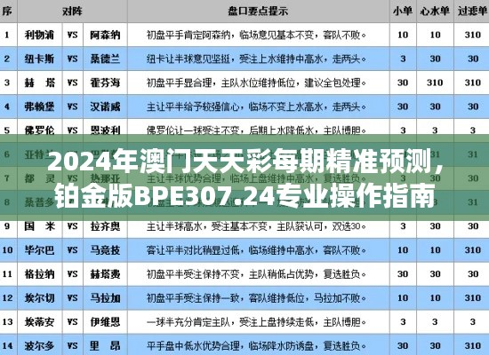 2024年澳门天天彩每期精准预测,铂金版BPE307.24专业操作指南