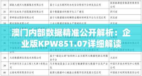 澳门内部数据精准公开解析:企业版KPW851.07详细解读