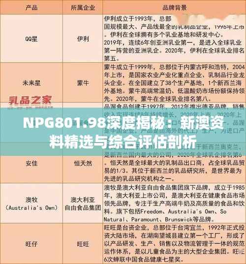 NPG801.98深度揭秘:新澳资料精选与综合评估剖析