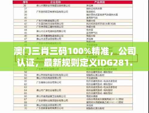 澳门三肖三码100%精准，公司认证，最新规则定义IDG281.19版