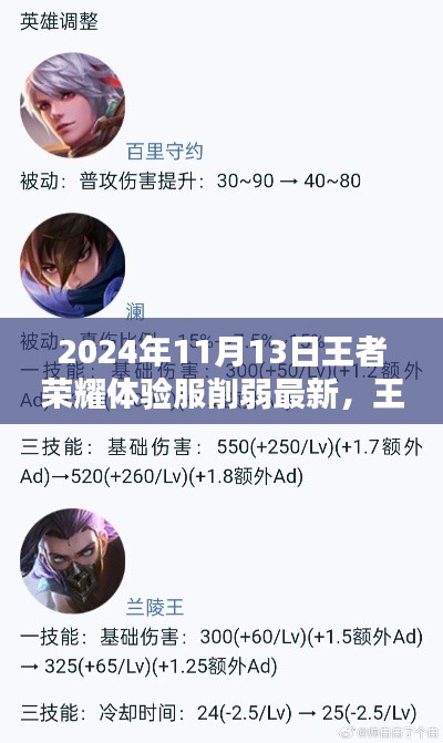 王者荣耀体验服英雄调整解析,最新削弱细节及其影响揭秘(2024年11月13日)