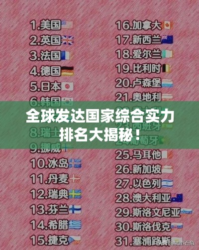 全球发达国家综合实力排名大揭秘！
